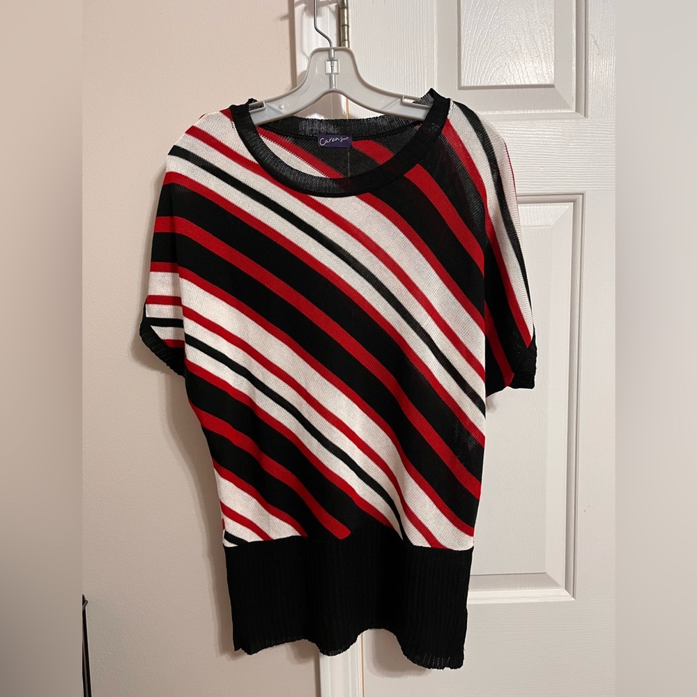 Vintage Striped Knitted Short Sleeved Sweater